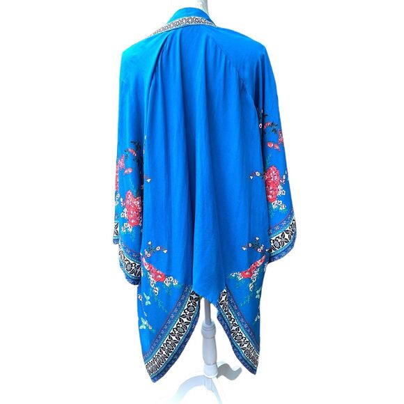 Flying Tomato Kimono Jacket Robe Kaftan Cover Up Blue Red Floral Sz S/M Boho - Picture 6 of 10